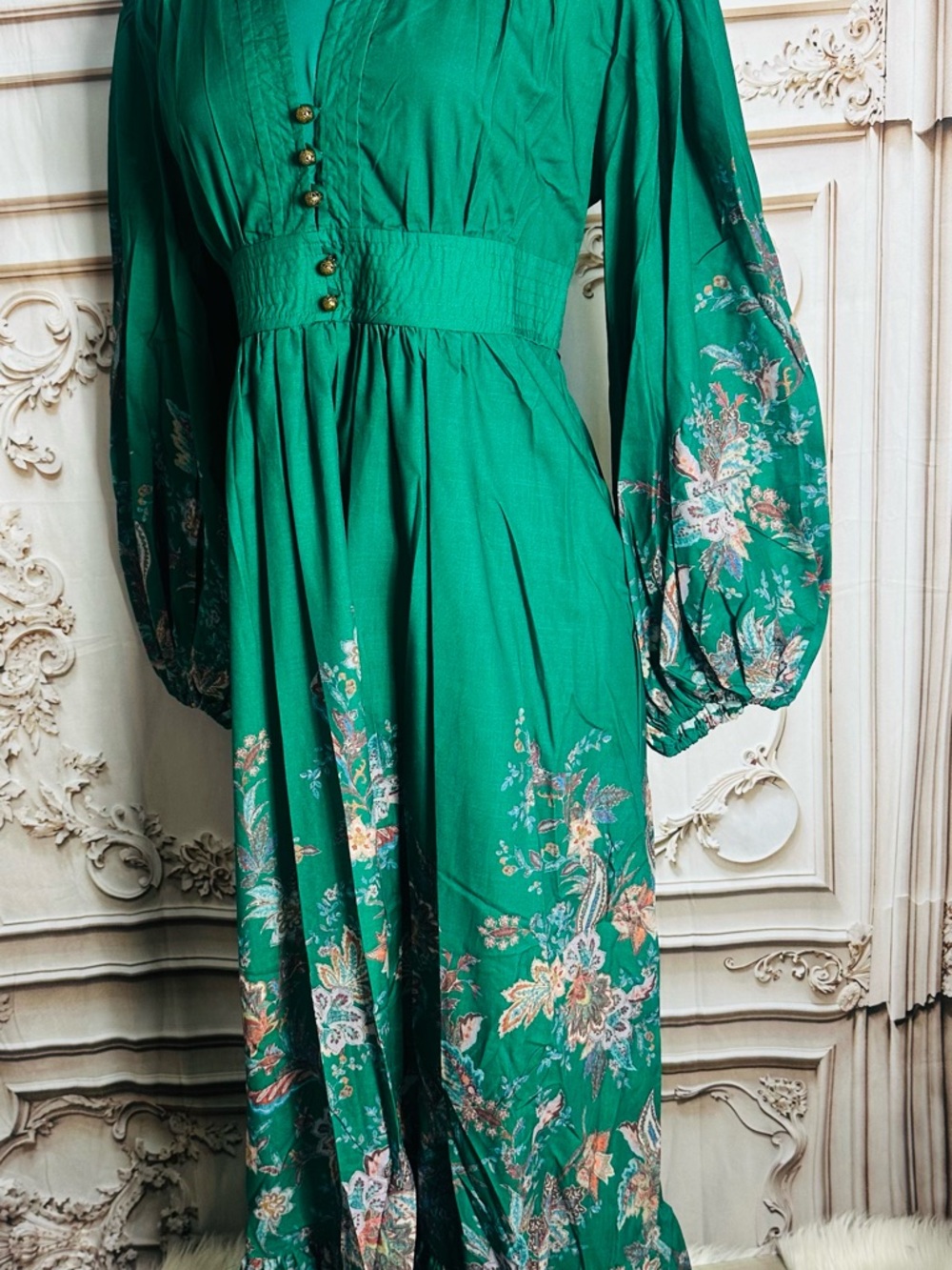 Emerald Green Floral Maxi Dress - Picture 7 of 9